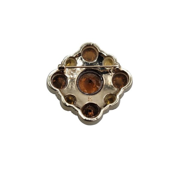 Liz Claiborne Topaz & Amber Crystal Brooch Gold Tone Setting Signed LC - Picture 5 of 10